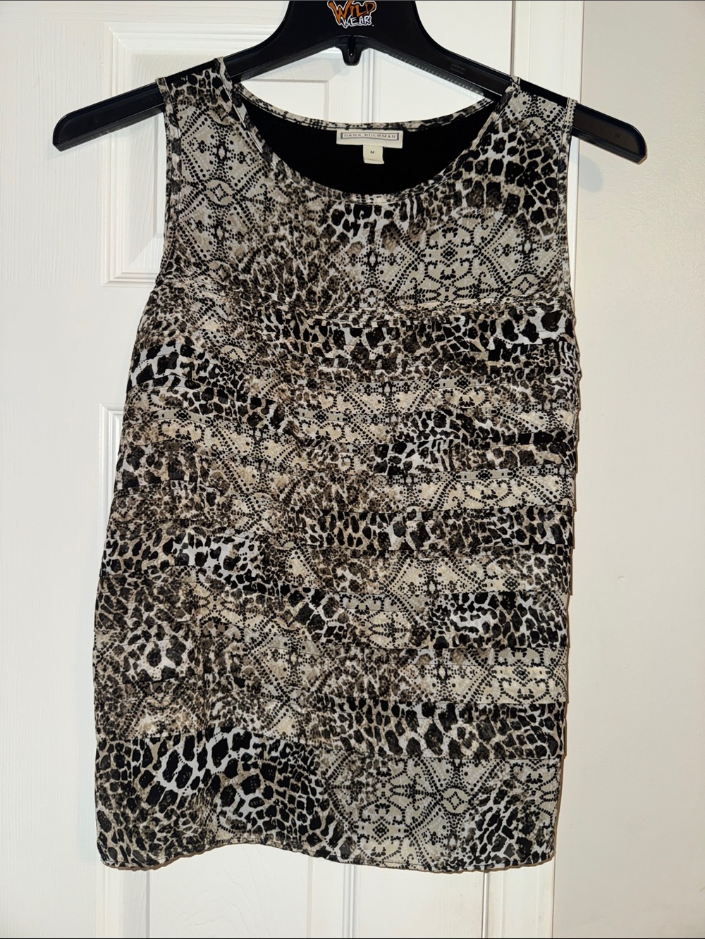 Dana Buchman Black and Cream Mixed Animal Print Sleeveless Top